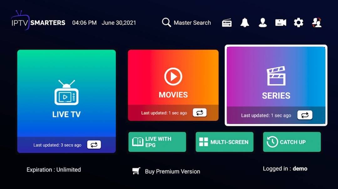 Interface IPTV Smarters Pro compatible OTT Premium