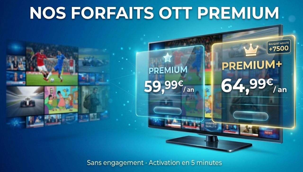 Forfaits OTT Premium — Mensuel, Trimestriel et Annuel sans engagement